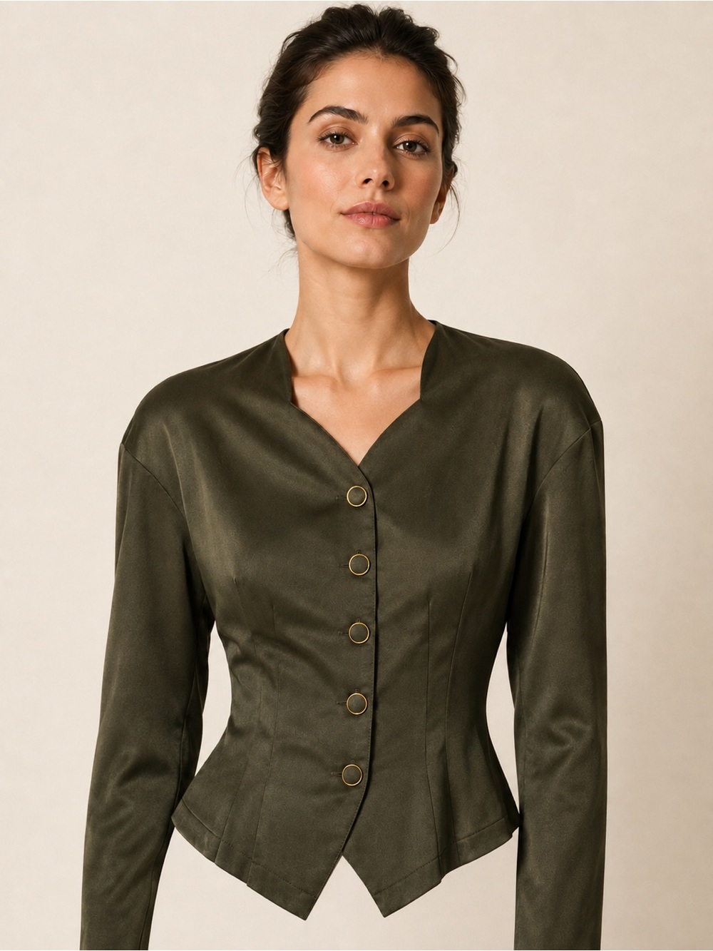 Vintage 90s Allie Olive Green Fitted Corset Blazer Gold Buttons
